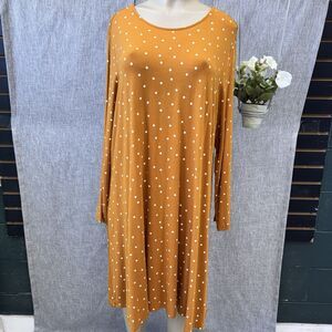 Old Navy XXL Swing Dress Mustard Yellow White Polka Dot Long Sleeve Stretch New